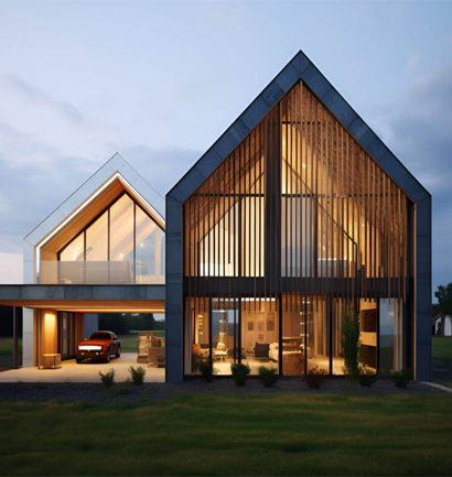 Modern minimalist white house with blue pool